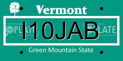 I10JAB Vermont License Plate