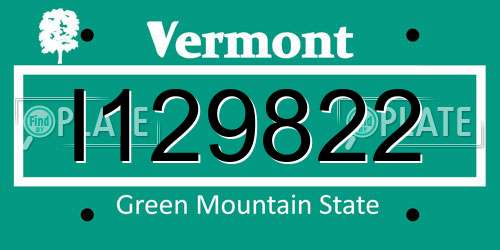 I129822 Vermont License Plate