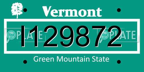 I129872 Vermont License Plate