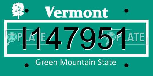 I147951 Vermont License Plate