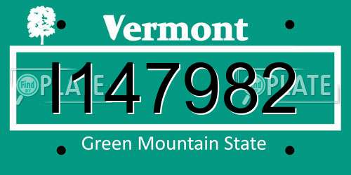 I147982 Vermont License Plate