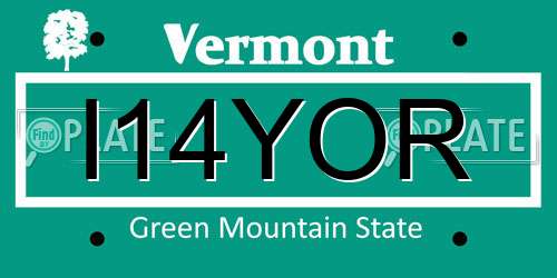 I14YOR Vermont License Plate