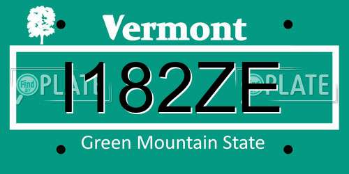 I182ZE Vermont License Plate
