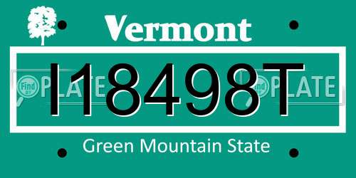 I18498T Vermont License Plate