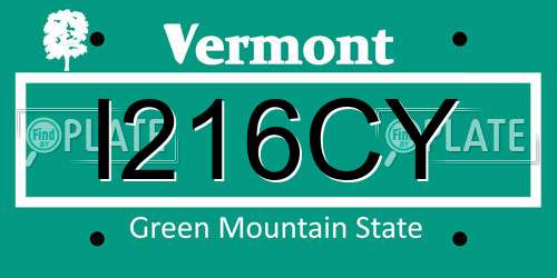 I216CY Vermont License Plate