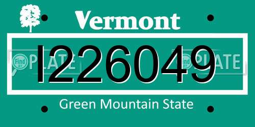 I226049 Vermont License Plate