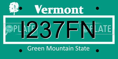 I237FN Vermont License Plate