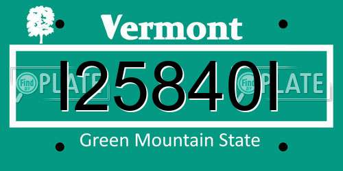 I25840I Vermont License Plate