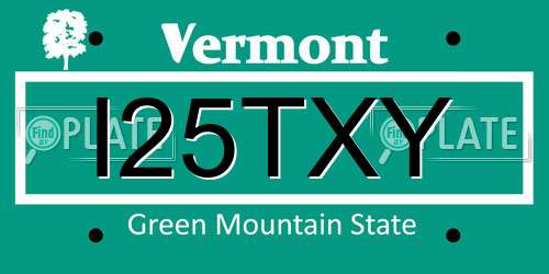 I25TXY Vermont License Plate