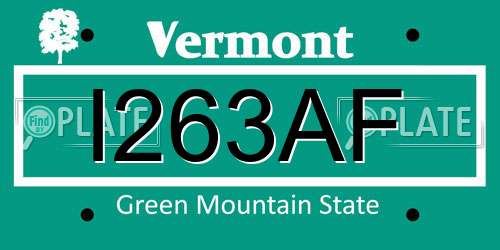 I263AF Vermont License Plate