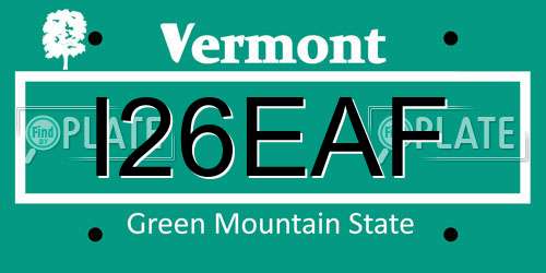 I26EAF Vermont License Plate