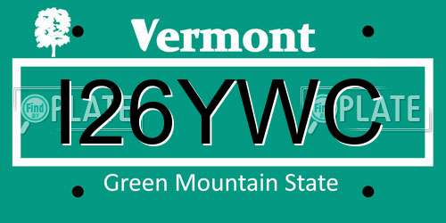 I26YWC Vermont License Plate
