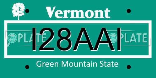 I28AAI Vermont License Plate