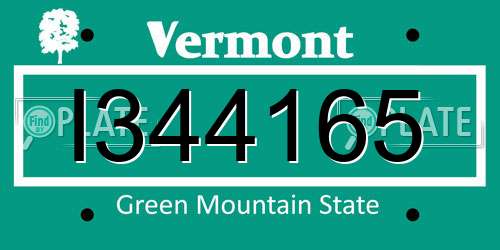 I344165 Vermont License Plate