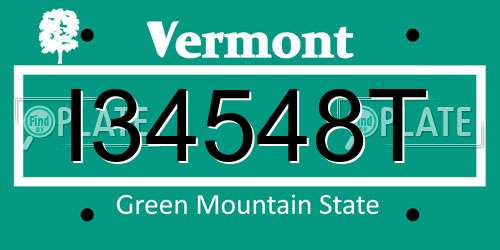 I34548T Vermont License Plate