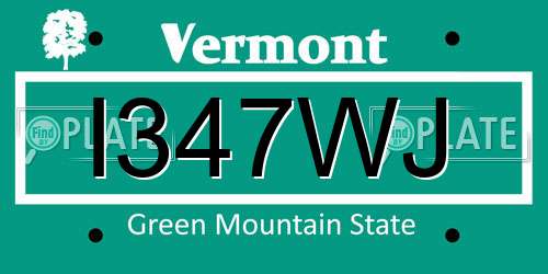 I347WJ Vermont License Plate
