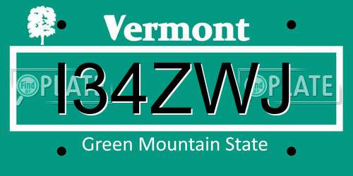 I34ZWJ Vermont License Plate