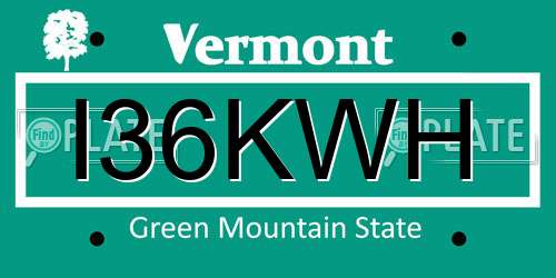 I36KWH Vermont License Plate