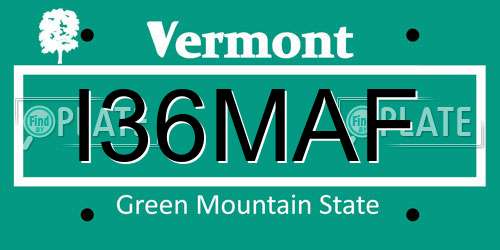 I36MAF Vermont License Plate