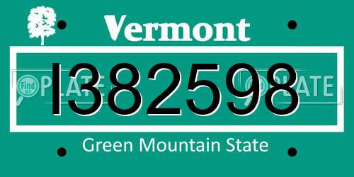 I382598 Vermont License Plate