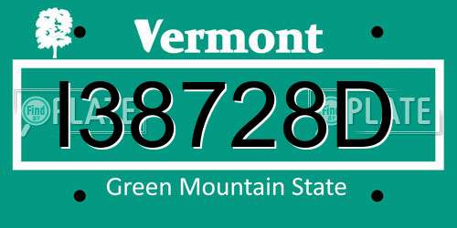 I38728D Vermont License Plate