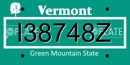 I38748Z Vermont License Plate