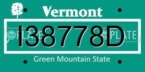 I38778D Vermont License Plate