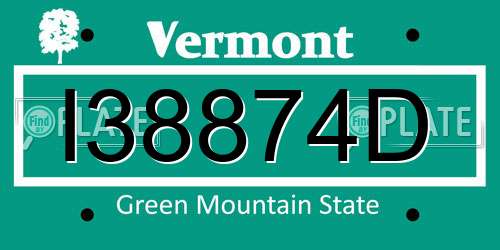 I38874D Vermont License Plate
