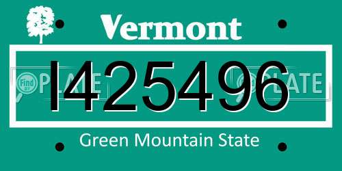 I425496 Vermont License Plate