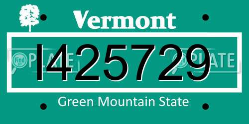 I425729 Vermont License Plate