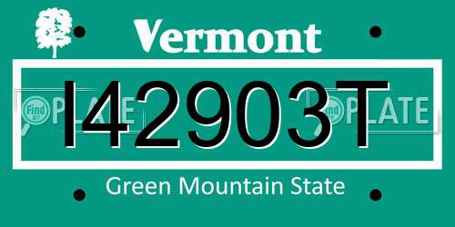 I42903T Vermont License Plate