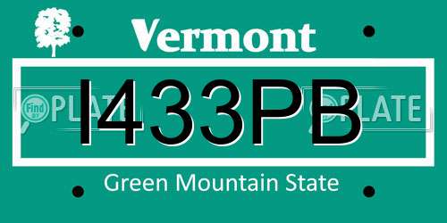 I433PB Vermont License Plate