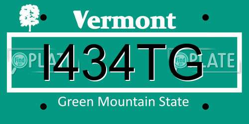 I434TG Vermont License Plate