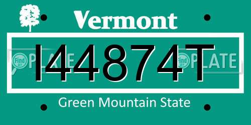 I44874T Vermont License Plate