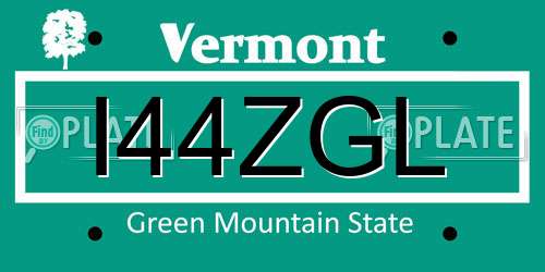 I44ZGL Vermont License Plate