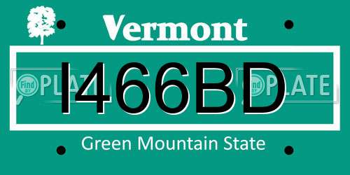 I466BD Vermont License Plate