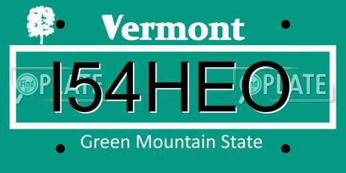 I54HEO Vermont License Plate