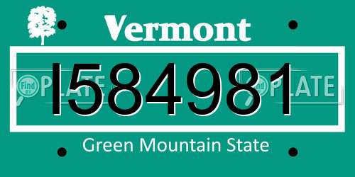 I584981 Vermont License Plate