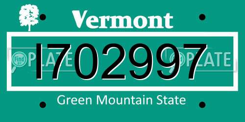 I702997 Vermont License Plate