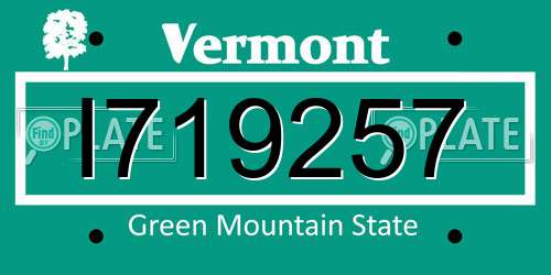 I719257 Vermont License Plate