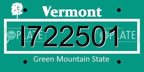 I722501 Vermont License Plate