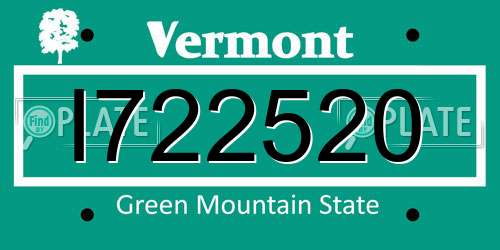 I722520 Vermont License Plate