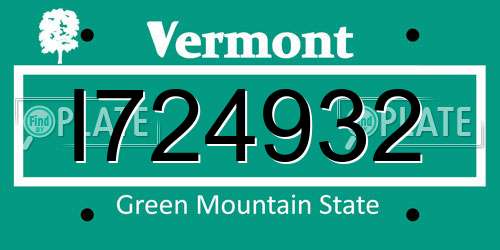 I724932 Vermont License Plate