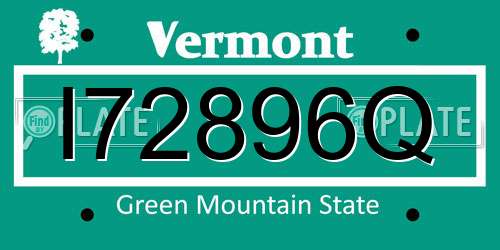 I72896Q Vermont License Plate