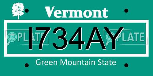 I734AY Vermont License Plate