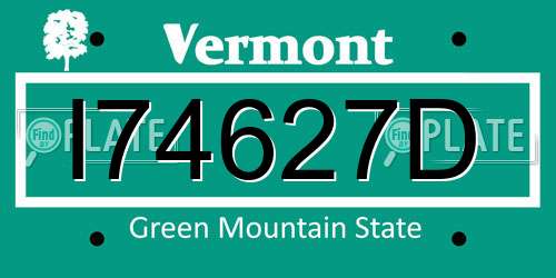 I74627D Vermont License Plate