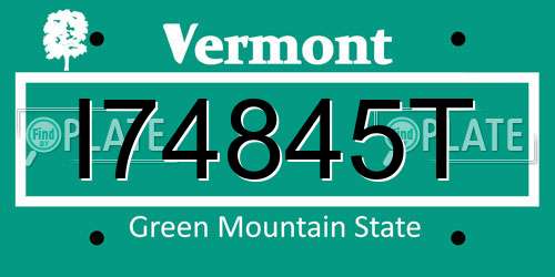I74845T Vermont License Plate