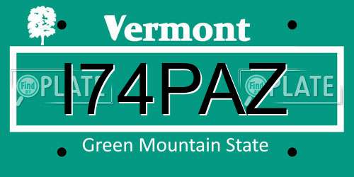 I74PAZ Vermont License Plate