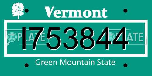 I753844 Vermont License Plate