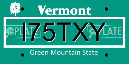 I75TXY Vermont License Plate